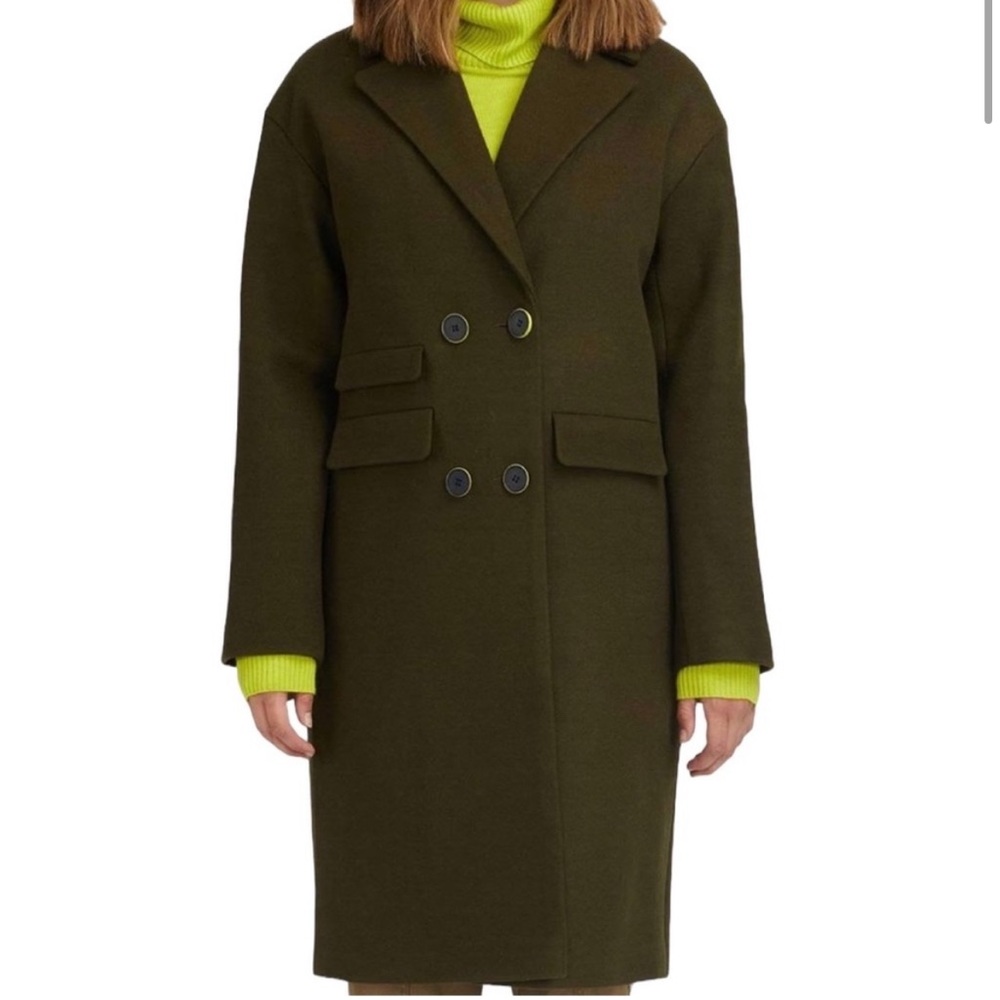 NWT $279 NVLT Faux Wool Double Breasted Long Pea Coat Olive Small